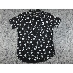 Rude Button Down Shirt Mens Medium Black Alien UFO Space Print SS Novelty